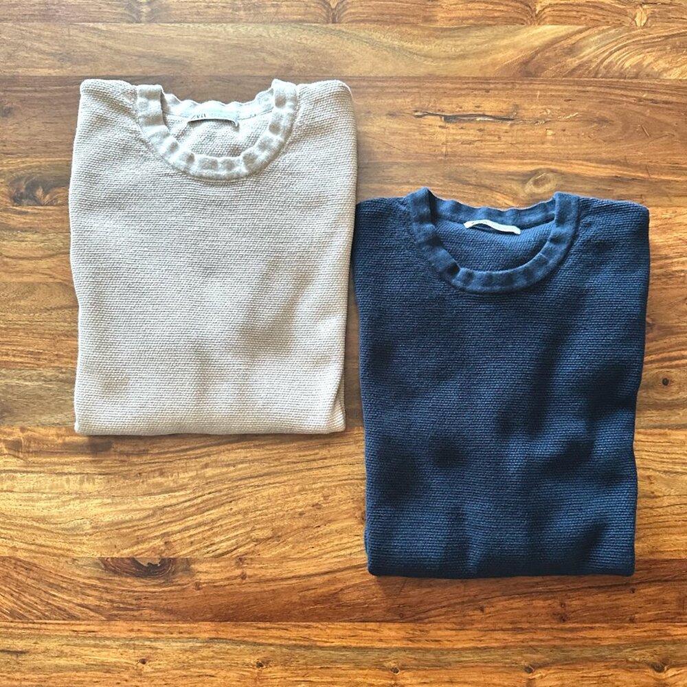 Zara, Short-Sleeve Knit, Crew T-Shirts, Men Size L (Set of 2)
